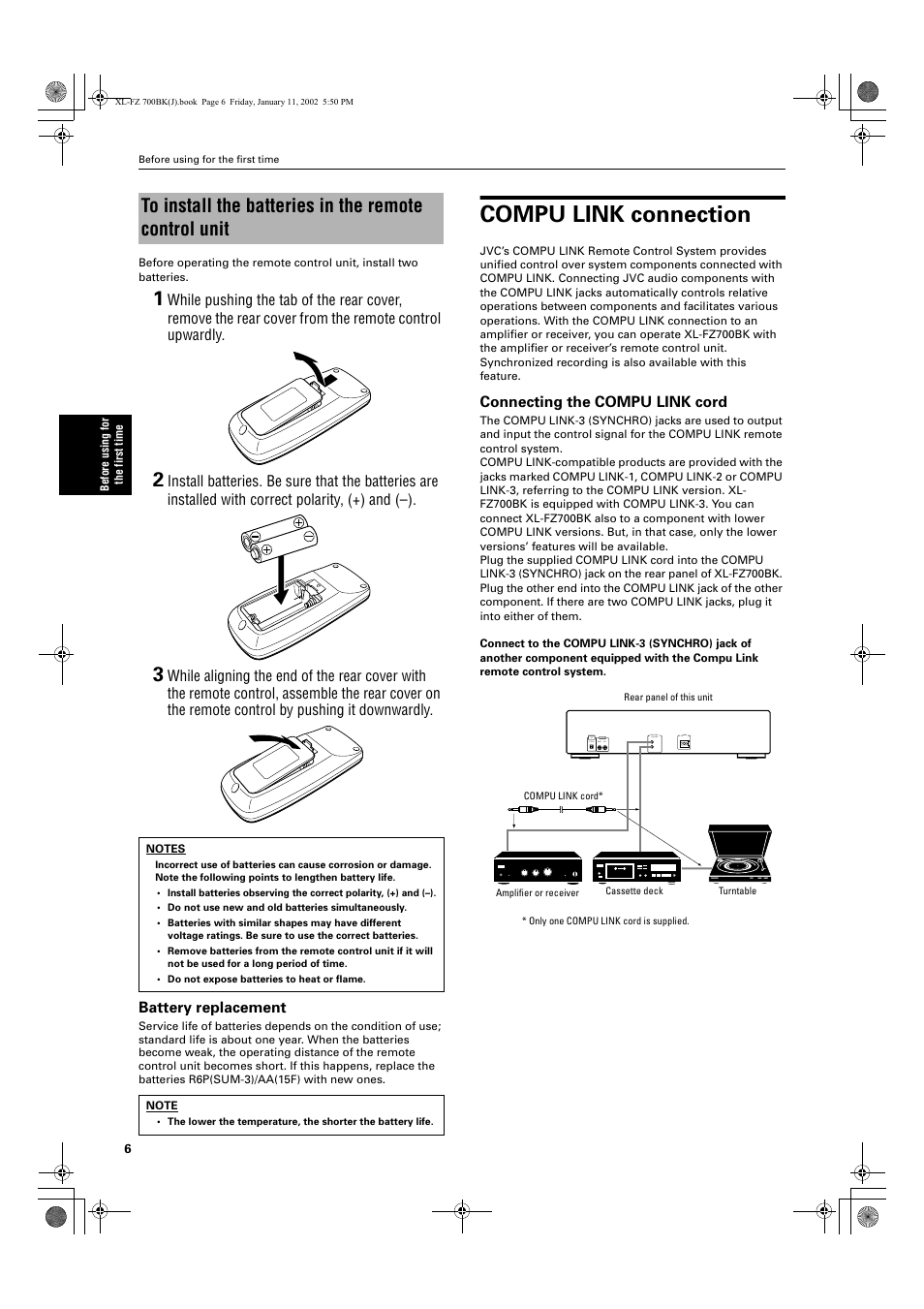 Compu link connection | JVC XL-FZ700 User Manual | Page 8 / 39