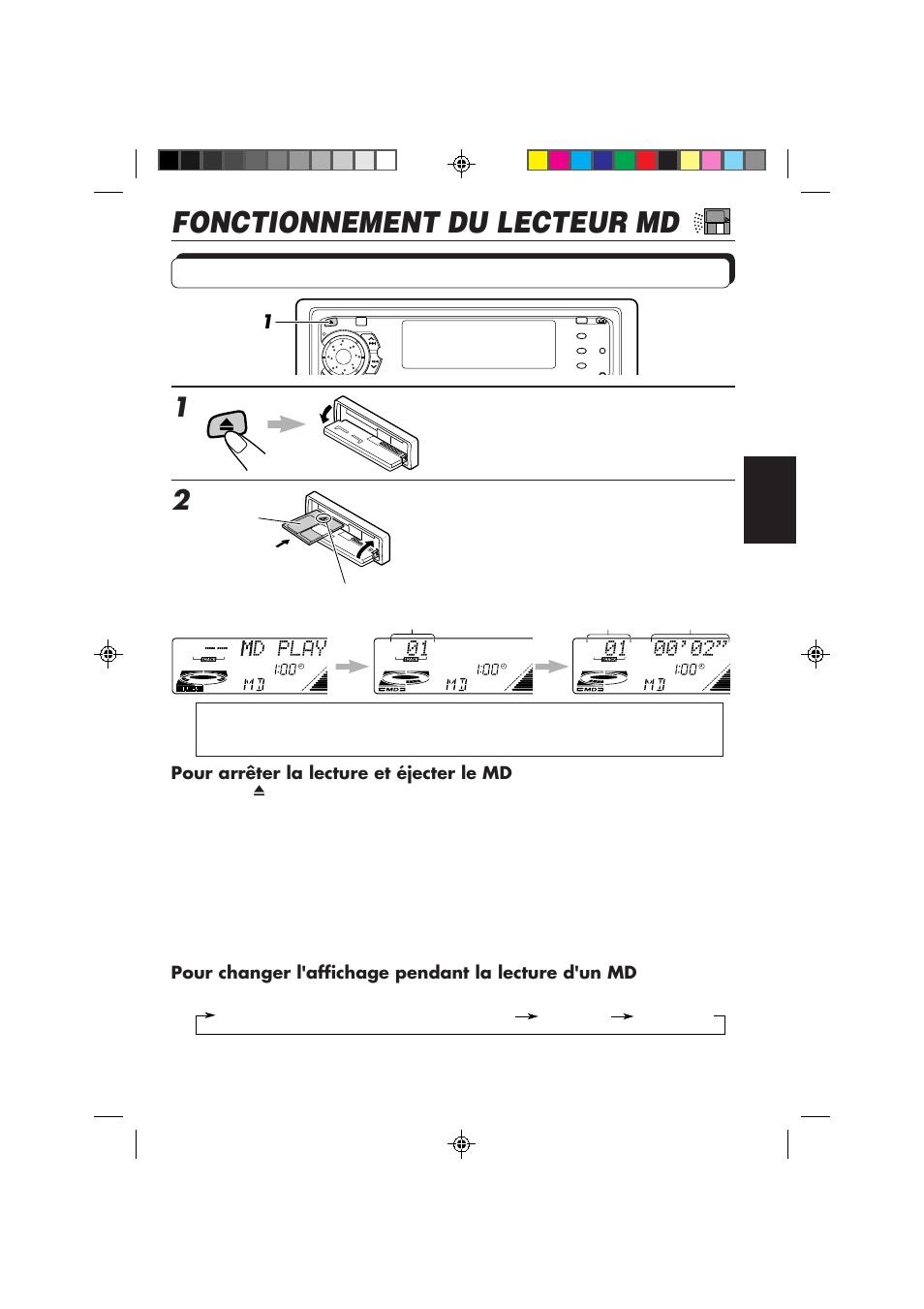 Fonctionnement du lecteur md, Lecture d'un md | JVC KD-MX2800R User Manual | Page 123 / 202