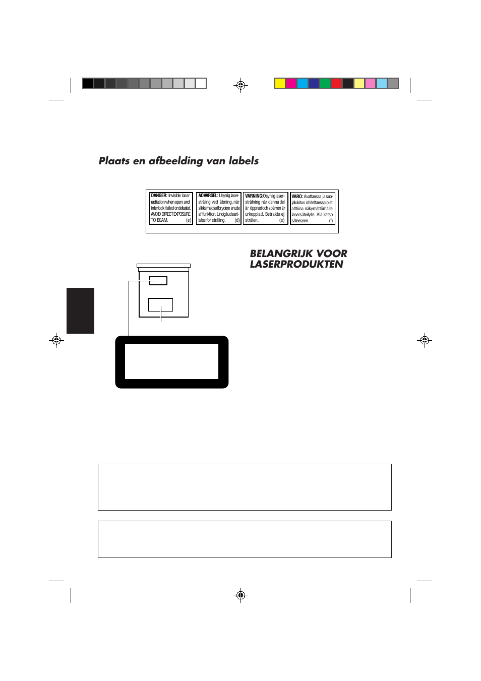 Plaats en afbeelding van labels, Belangrijk voor laserprodukten | JVC KD-MX2800R User Manual | Page 152 / 202