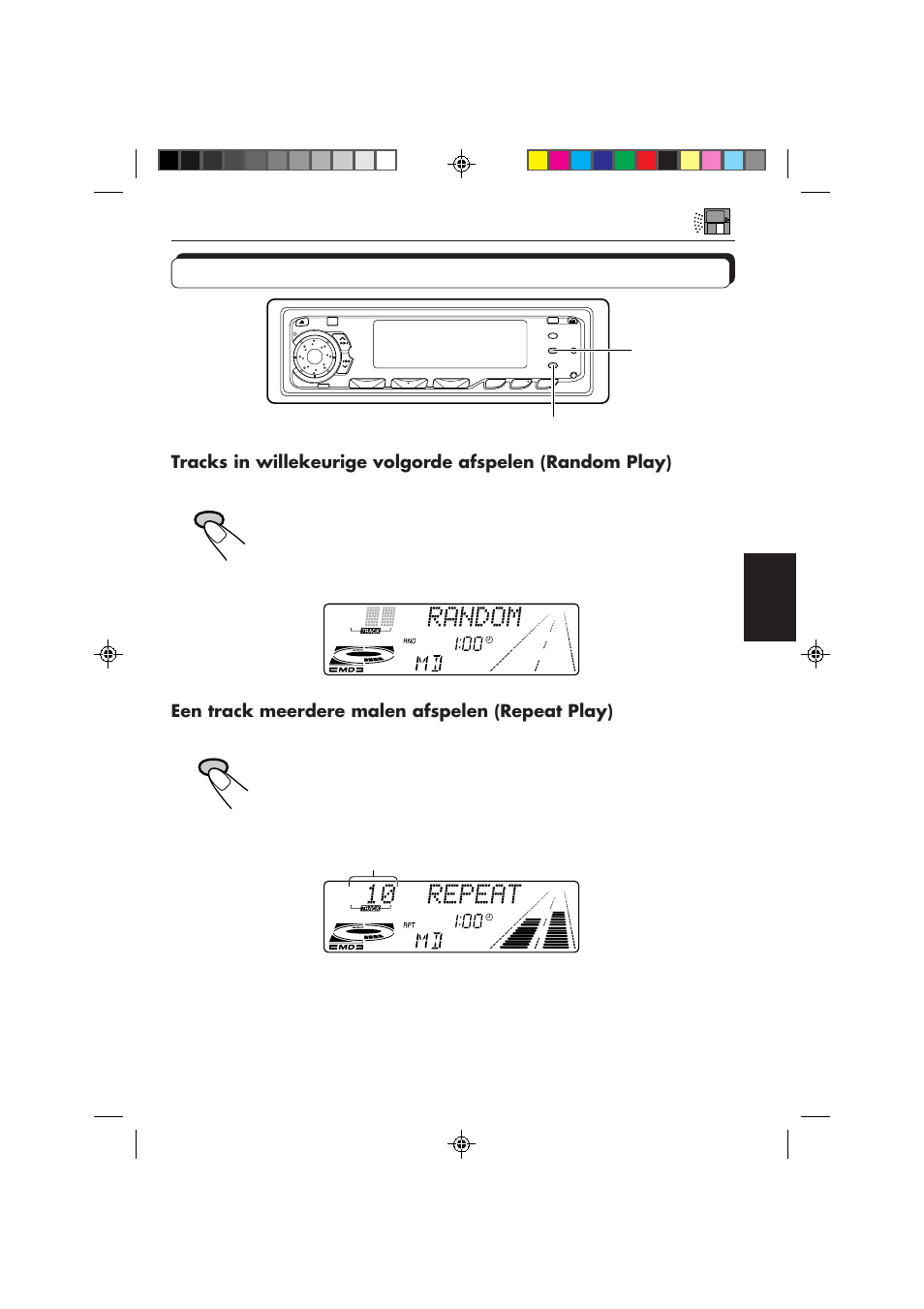 Afspeelmodi voor de md selecteren, Een track meerdere malen afspelen (repeat play) | JVC KD-MX2800R User Manual | Page 175 / 202