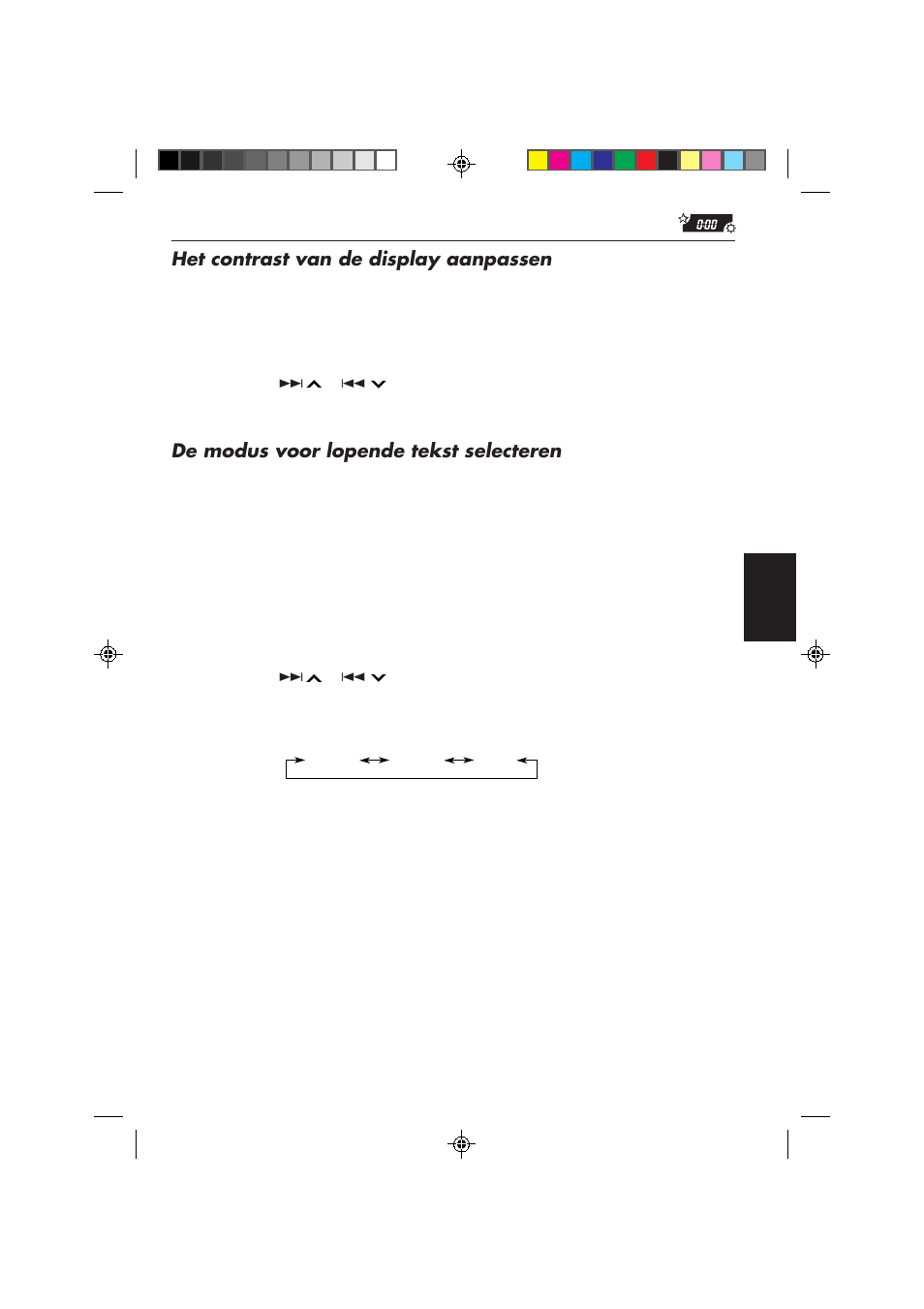 Het contrast van de display aanpassen, De modus voor lopende tekst selecteren | JVC KD-MX2800R User Manual | Page 187 / 202