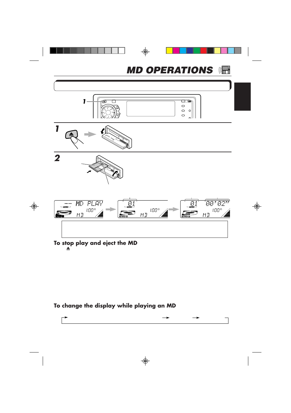 Md operations, Playing an md | JVC KD-MX2800R User Manual | Page 23 / 202
