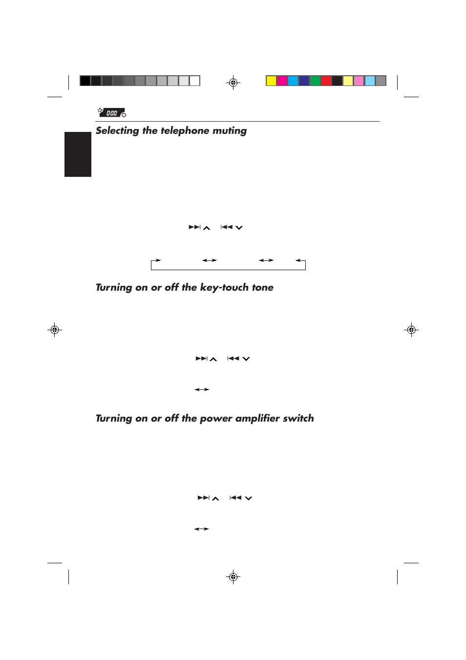 Selecting the telephone muting, Turning on or off the key-touch tone, Turning on or off the power amplifier switch | JVC KD-MX2800R User Manual | Page 36 / 202