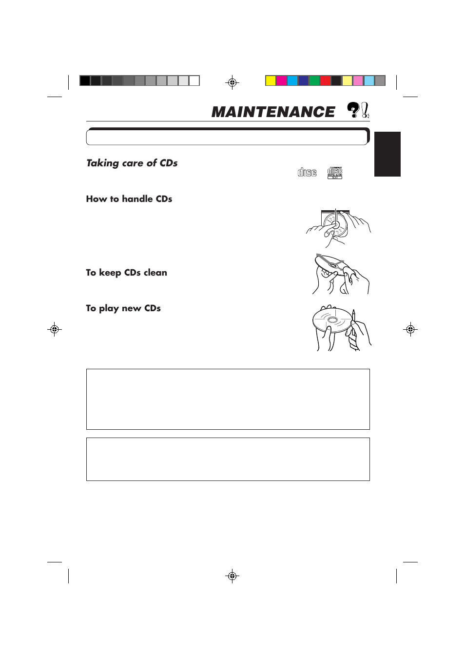 Maintenance, Handling discs, Taking care of cds | JVC KD-MX2800R User Manual | Page 47 / 202