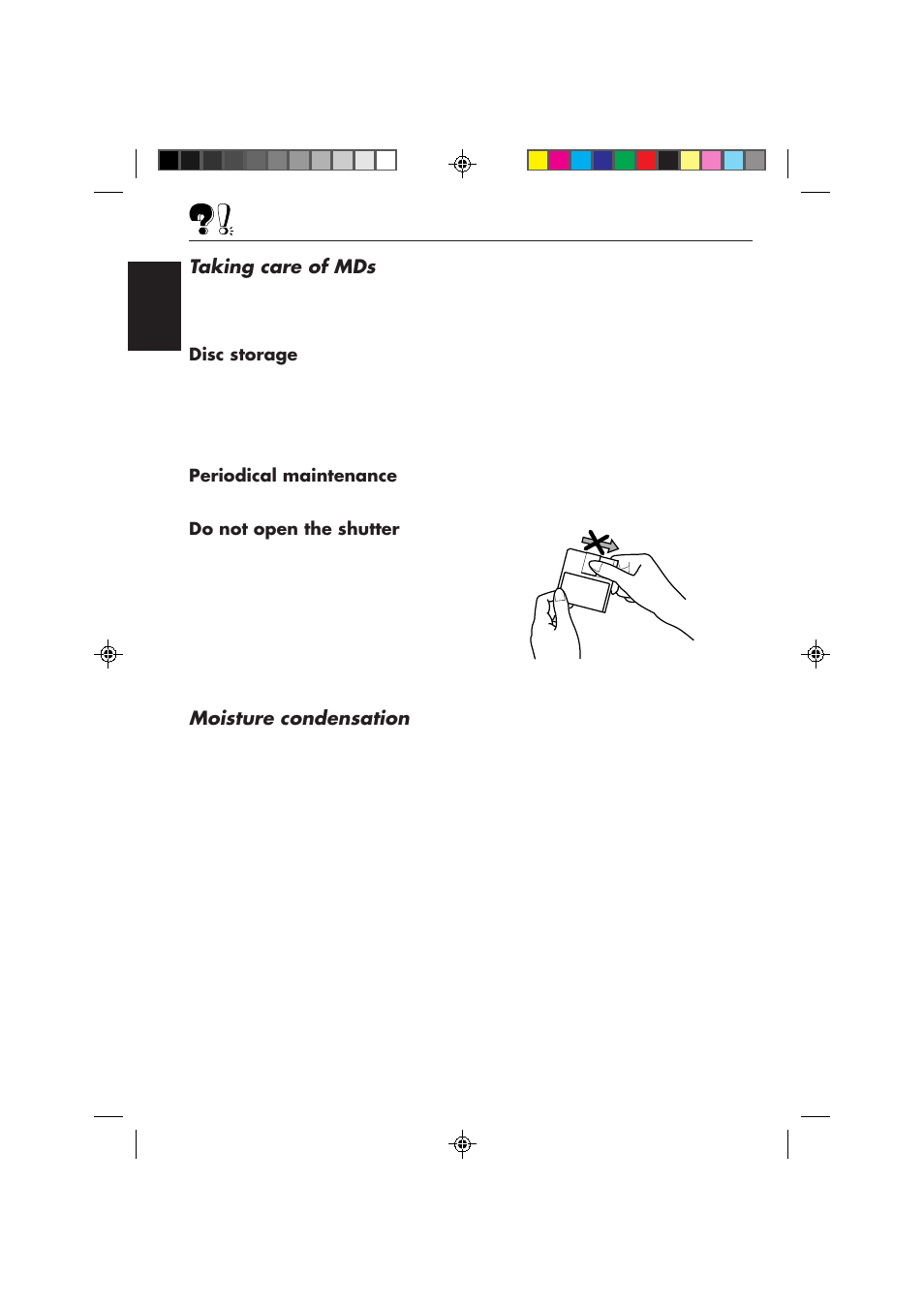 Taking care of mds, Moisture condensation | JVC KD-MX2800R User Manual | Page 48 / 202