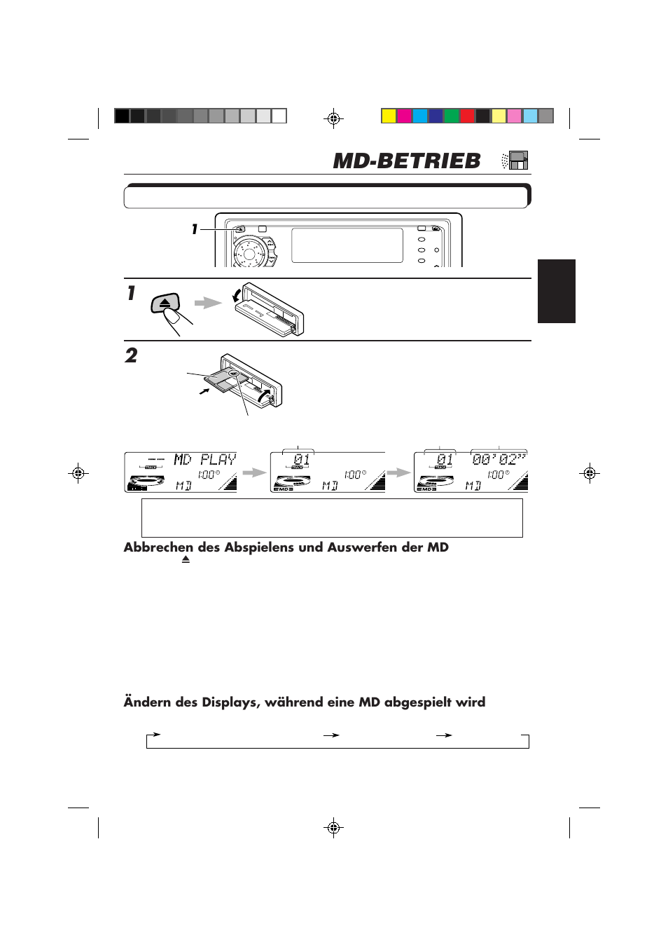 Md-betrieb, Abspielen einer md | JVC KD-MX2800R User Manual | Page 73 / 202