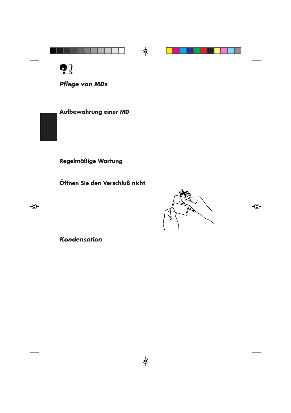 Pflege von mds, Kondensation | JVC KD-MX2800R User Manual | Page 98 / 202