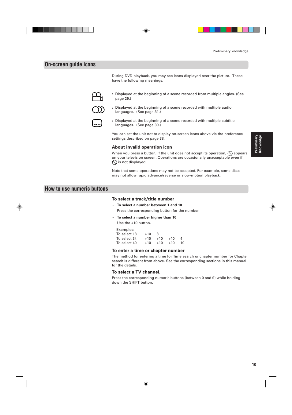 On-screen guide icons, How to use numeric buttons | JVC XV-M555BK User Manual | Page 13 / 48