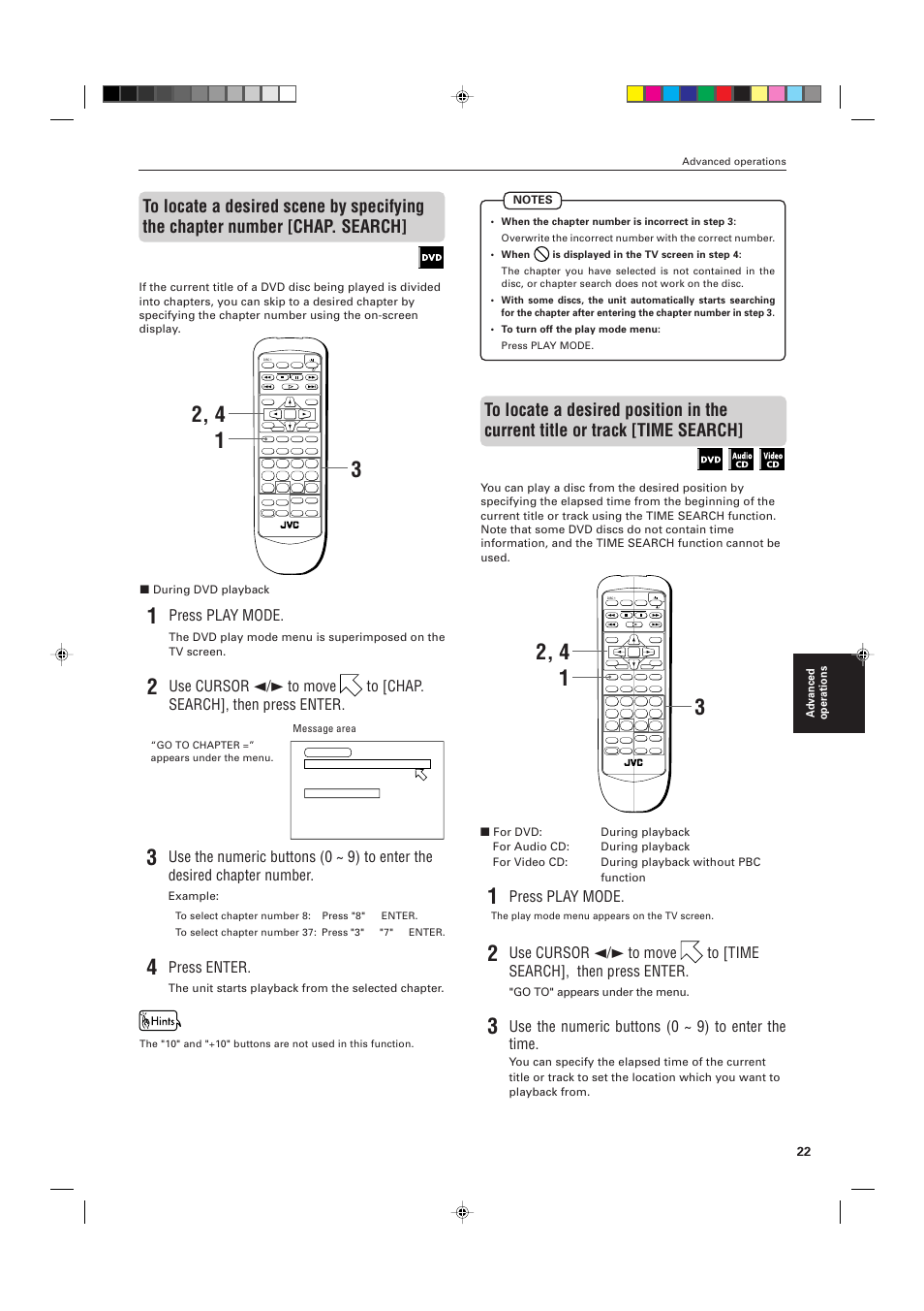 Press play mode, Press enter, Use the numeric buttons (0 ~ 9) to enter the time | JVC XV-M555BK User Manual | Page 25 / 48