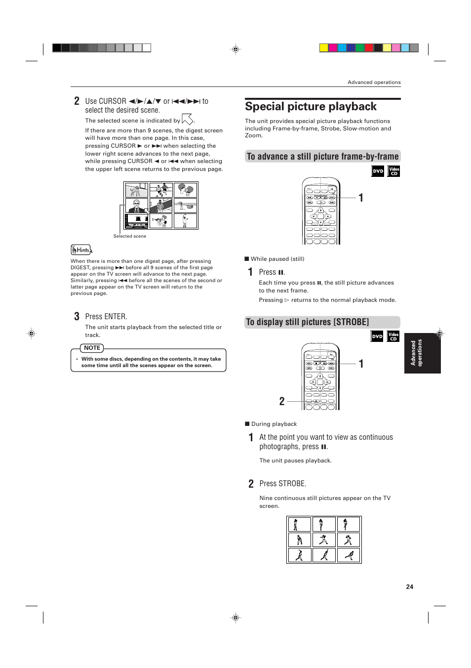 Special picture playback, Press enter, Press 8 | Press strobe | JVC XV-M555BK User Manual | Page 27 / 48