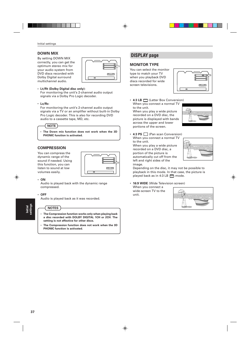 Display page, Down mix, Compression | Monitor type | JVC XV-M555BK User Manual | Page 40 / 48