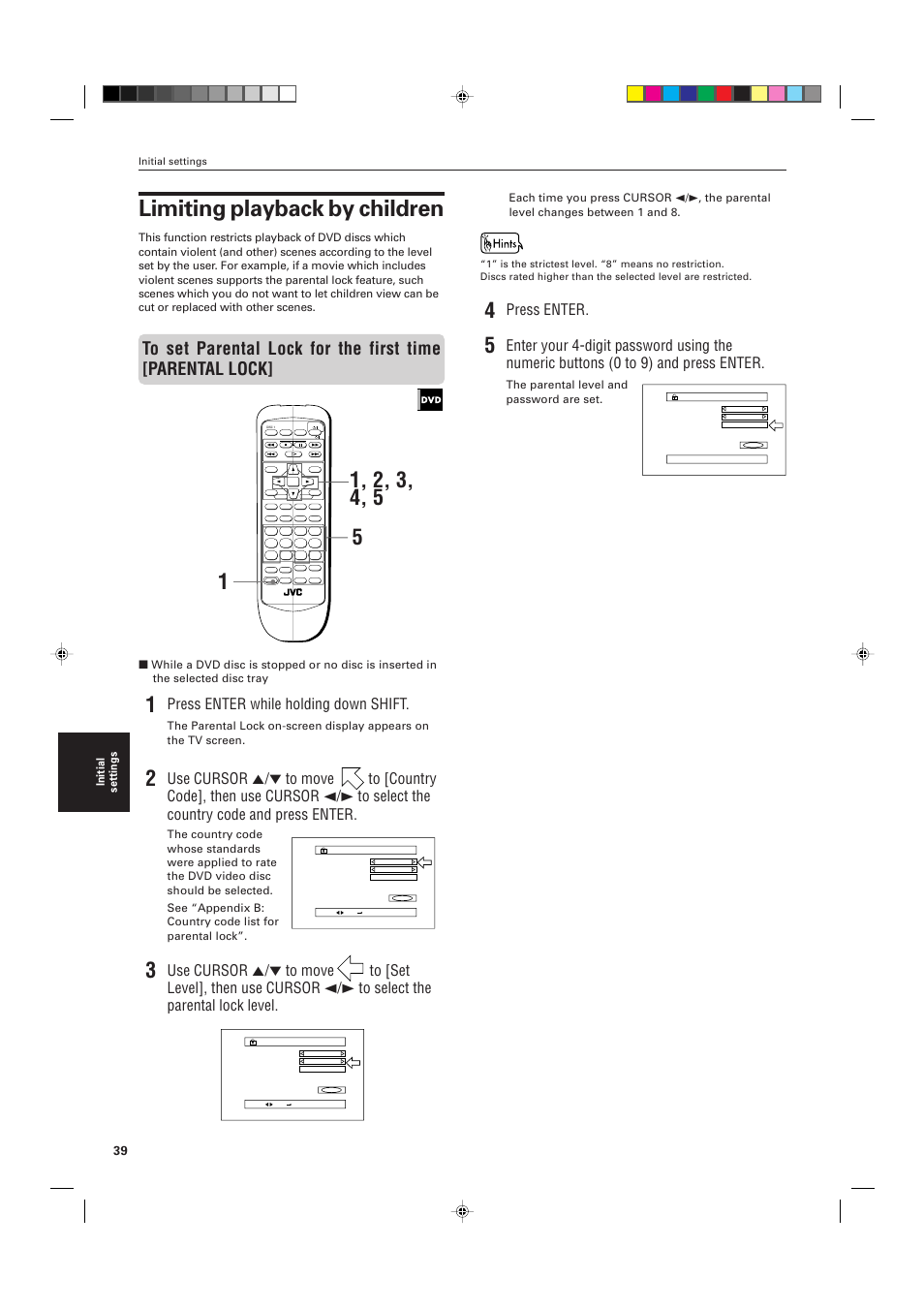 Limiting playback by children, Press enter while holding down shift, Press enter | JVC XV-M555BK User Manual | Page 42 / 48