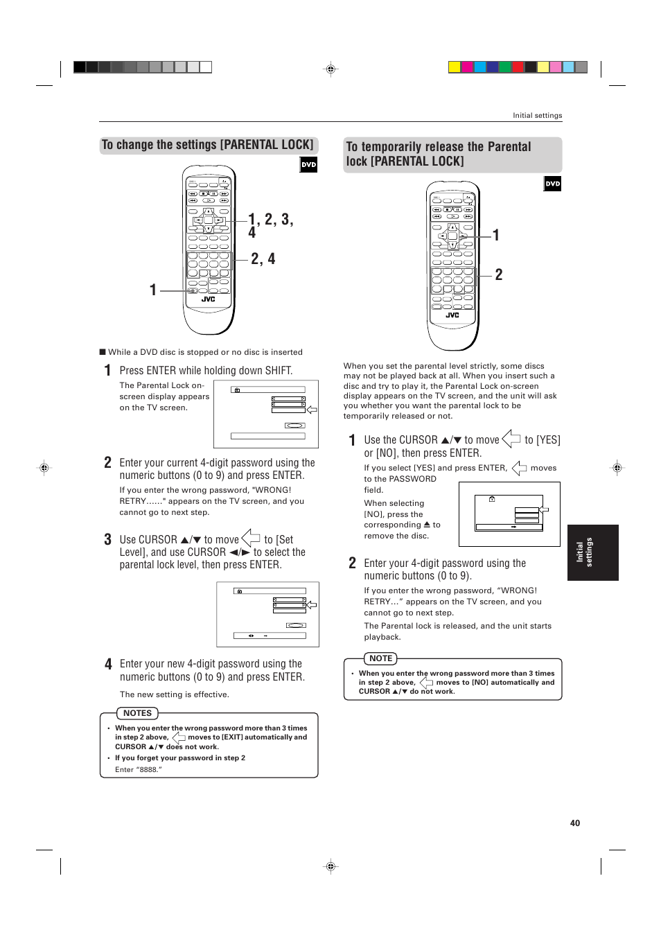 Press enter while holding down shift, Initial settings, The new setting is effective | While a dvd disc is stopped or no disc is inserted | JVC XV-M555BK User Manual | Page 43 / 48