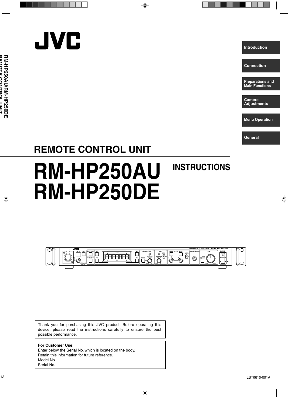 JVC RM-HP250DE User Manual | 44 pages