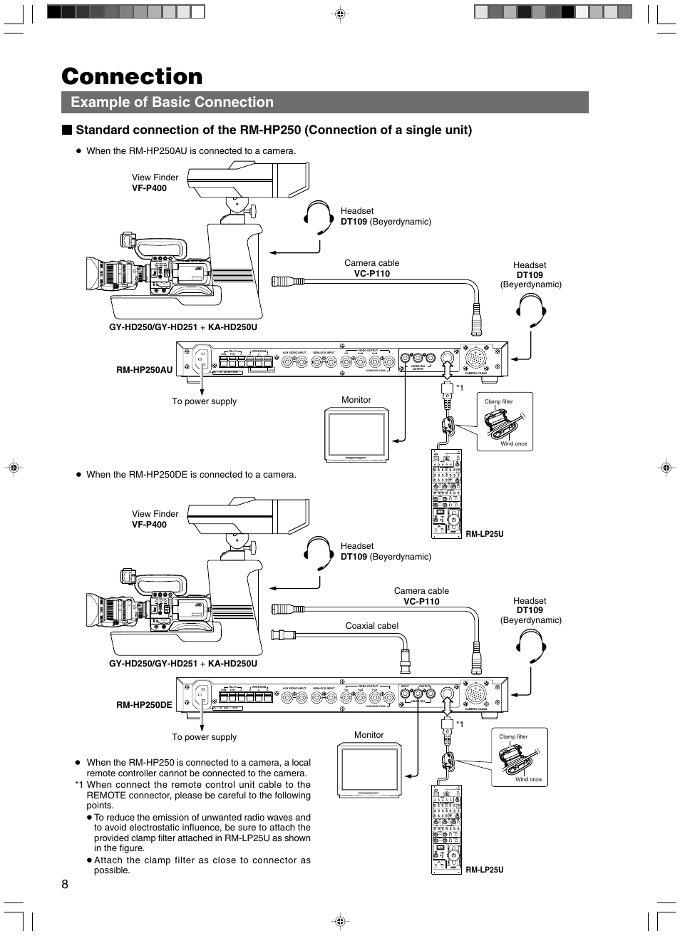 Connection, Example of basic connection | JVC RM-HP250DE User Manual | Page 18 / 44