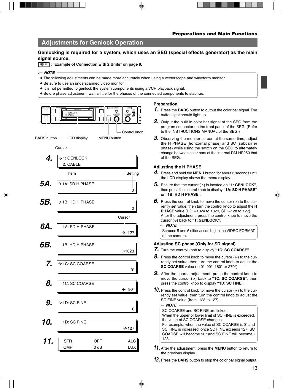 Adjustments for genlock operation | JVC RM-HP250DE User Manual | Page 23 / 44