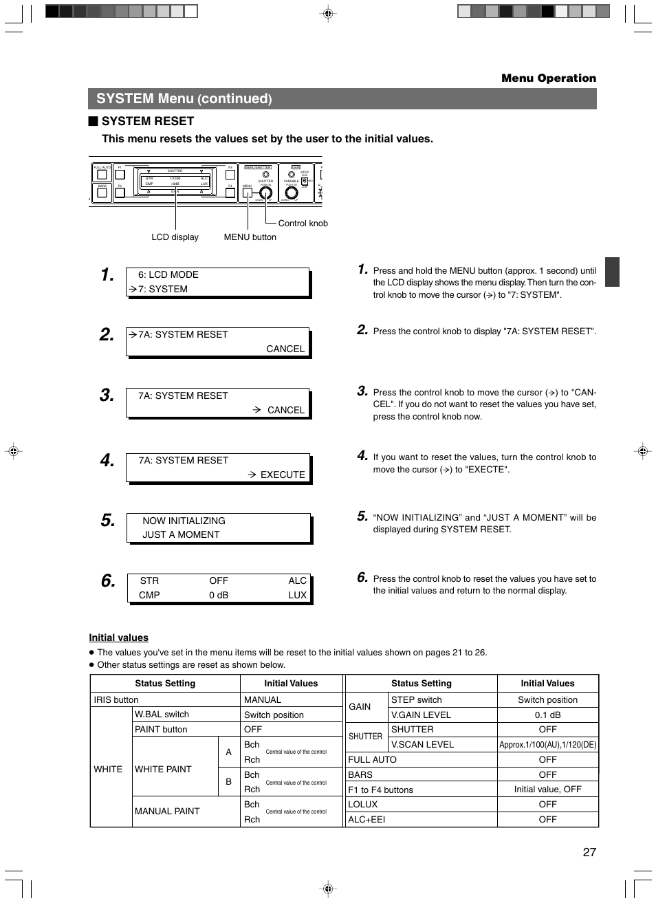 System menu, Continued, System reset | JVC RM-HP250DE User Manual | Page 37 / 44