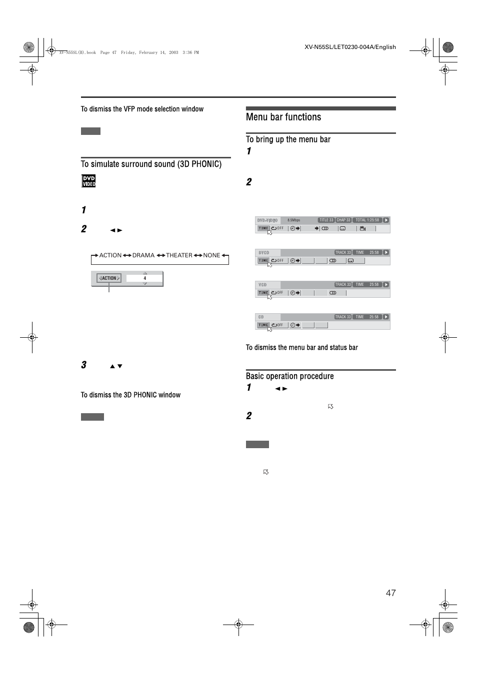 Menu bar functions, Basic operation procedure, Advanced operations | JVC LVT1002-001B User Manual | Page 52 / 75