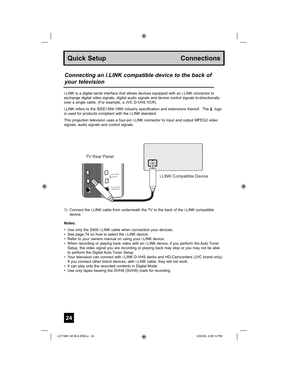 Quick setup connections | JVC 0505TNH-II-IM User Manual | Page 24 / 96