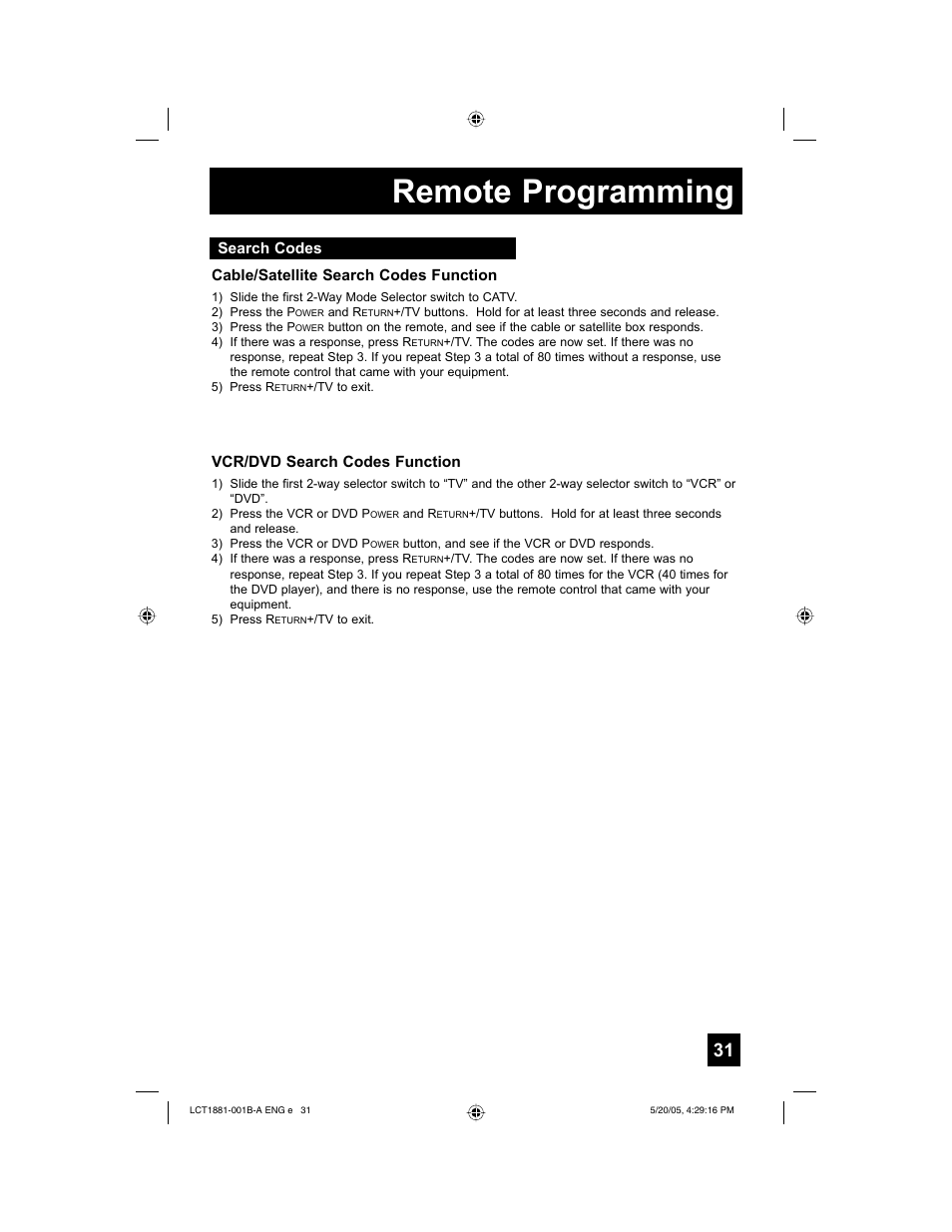 Remote programming | JVC 0505TNH-II-IM User Manual | Page 31 / 96