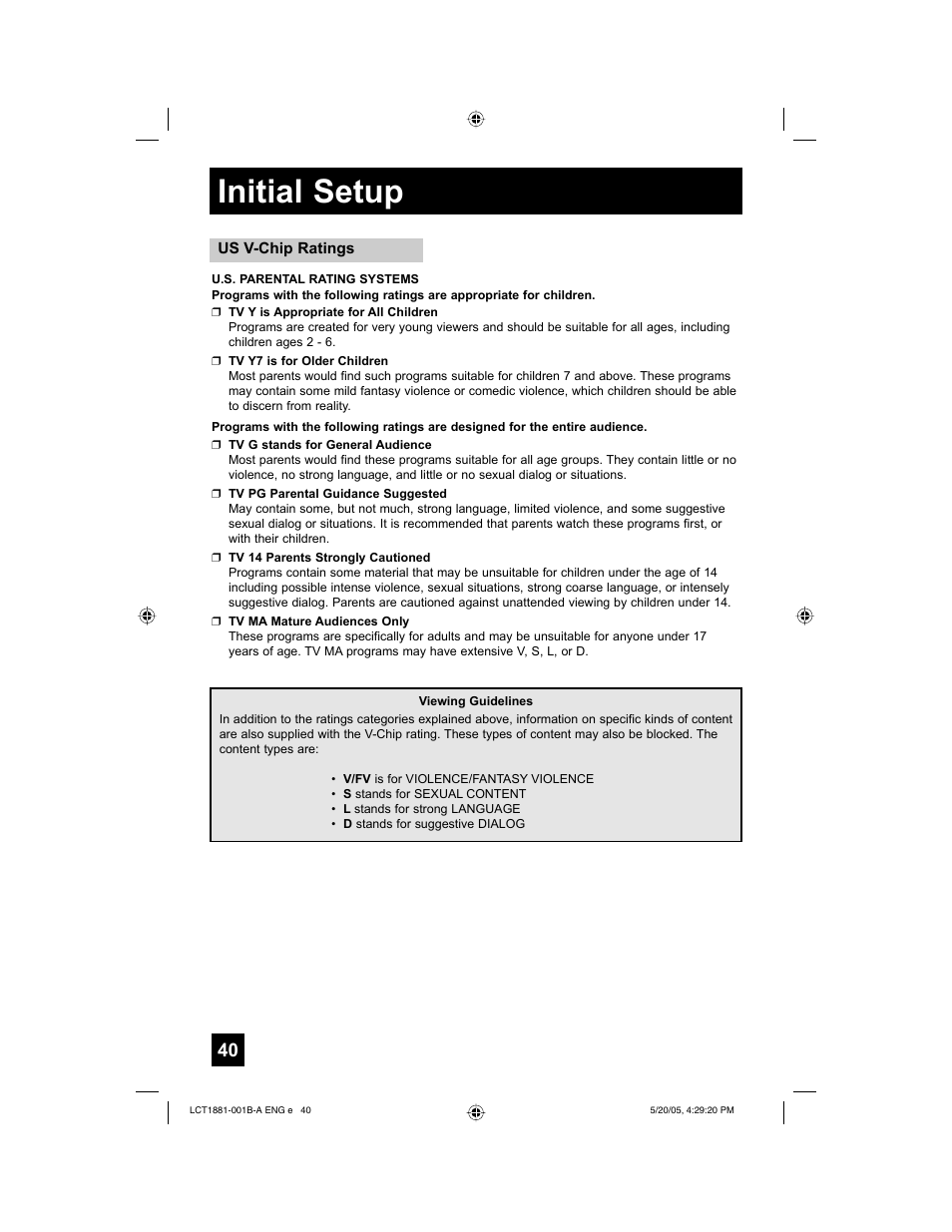 Initial setup | JVC 0505TNH-II-IM User Manual | Page 40 / 96