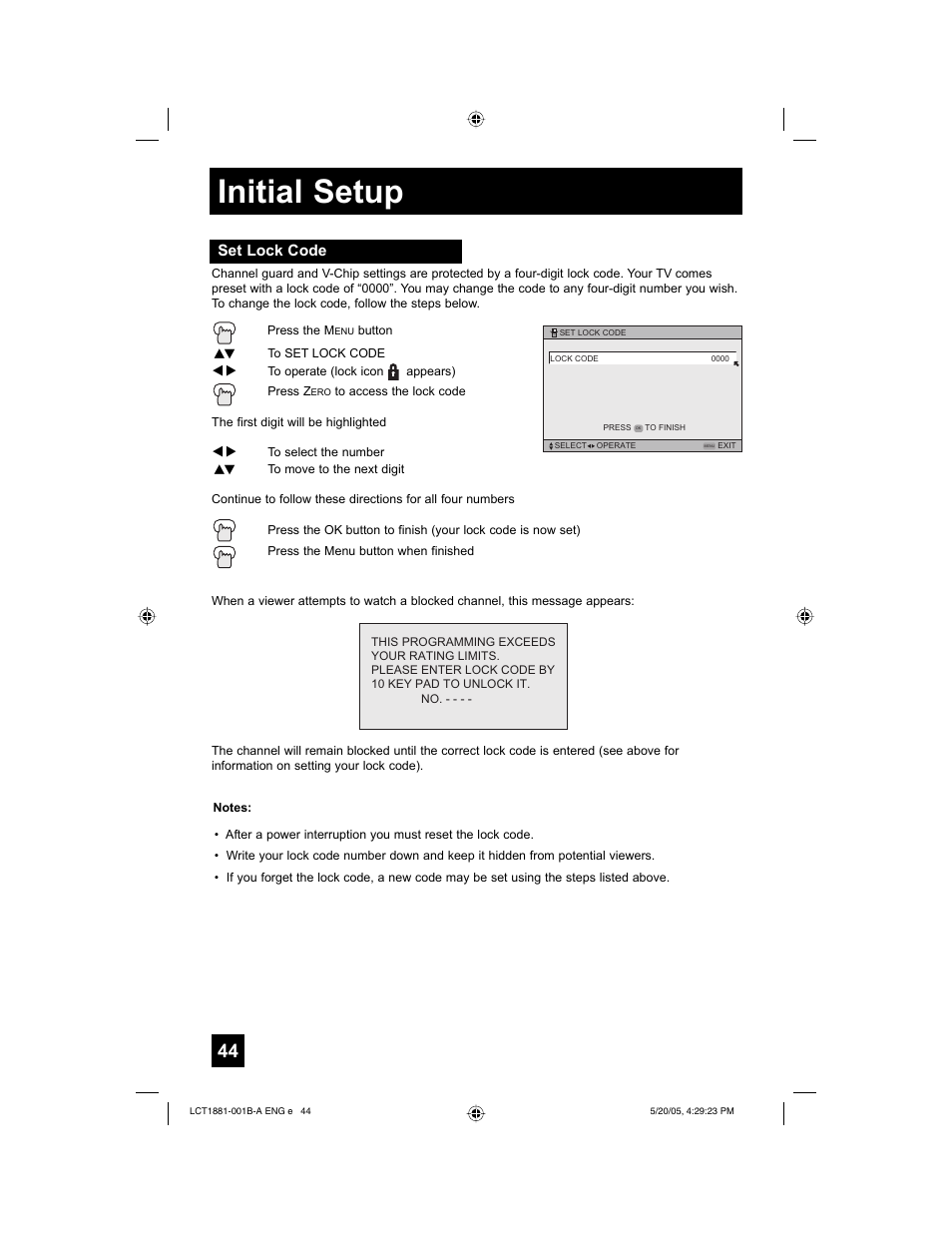 Initial setup | JVC 0505TNH-II-IM User Manual | Page 44 / 96