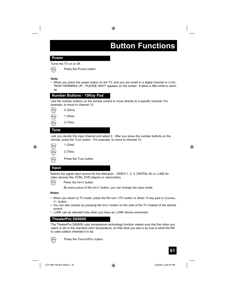 Button functions | JVC 0505TNH-II-IM User Manual | Page 61 / 96