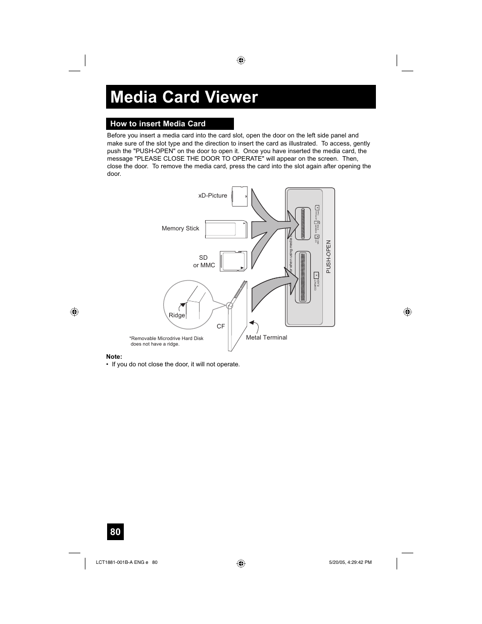 Media card viewer, How to insert media card | JVC 0505TNH-II-IM User Manual | Page 80 / 96