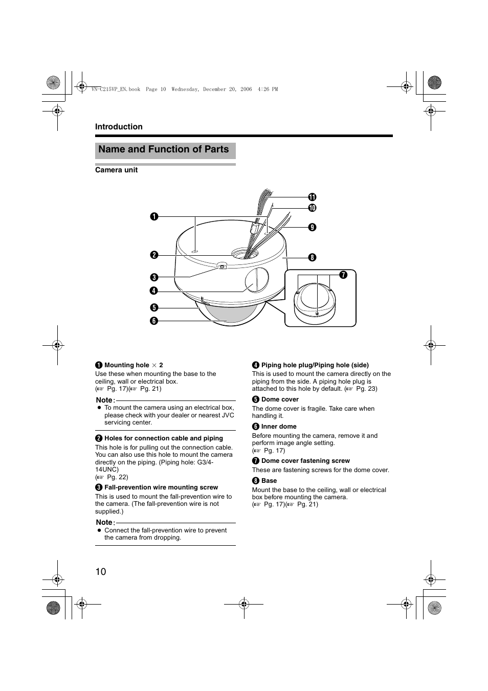 Name and function of parts | JVC VN-C215VP4U User Manual | Page 10 / 48