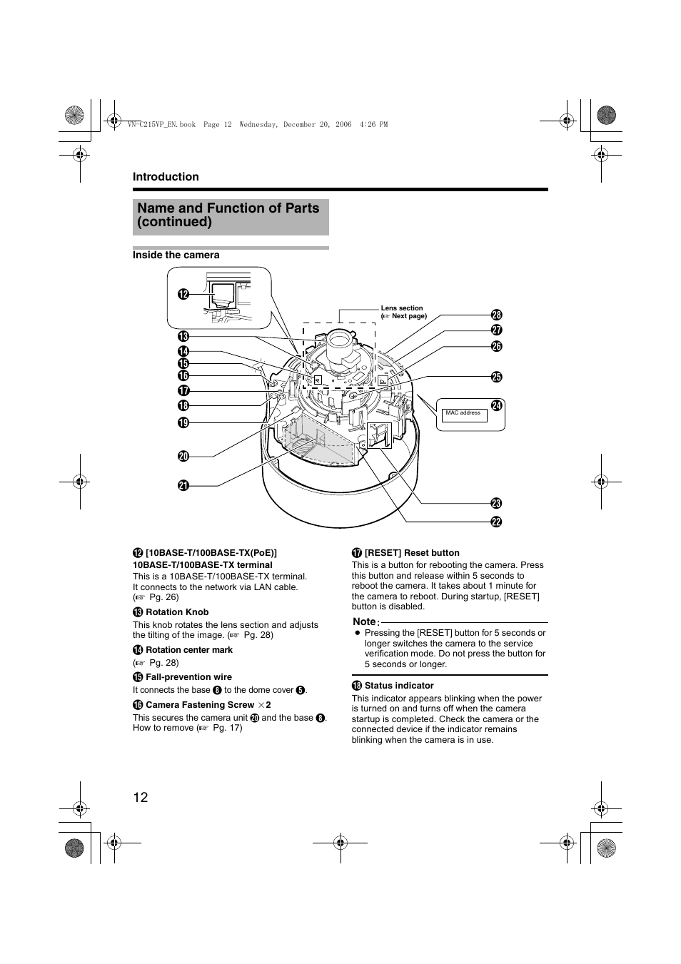 Name and function of parts (continued) | JVC VN-C215VP4U User Manual | Page 12 / 48