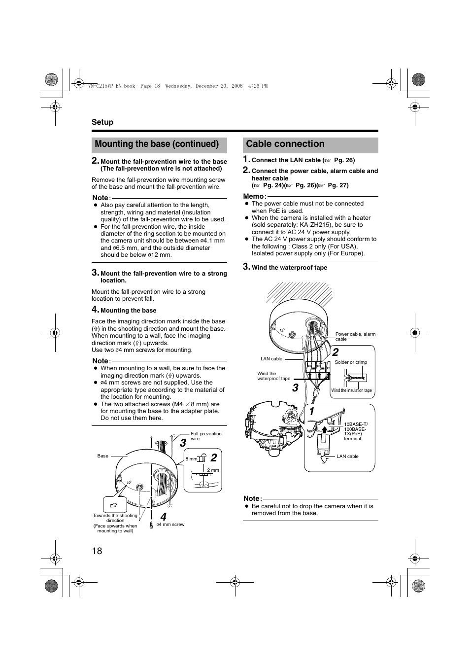 Cable connection, Mounting the base (continued) | JVC VN-C215VP4U User Manual | Page 18 / 48