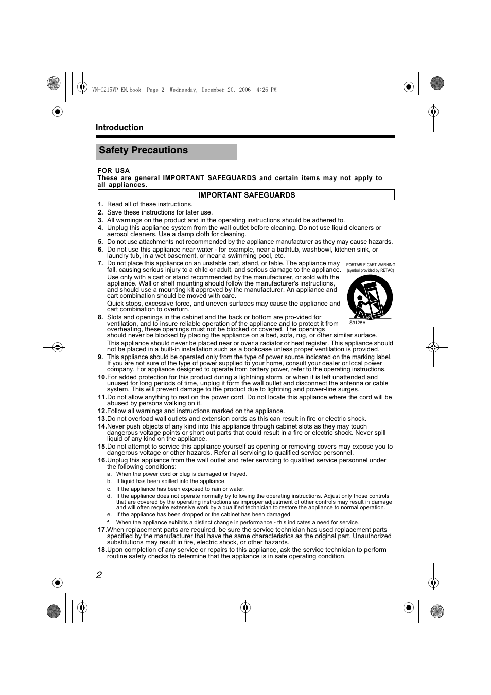 Introduction, Safety precautions | JVC VN-C215VP4U User Manual | Page 2 / 48