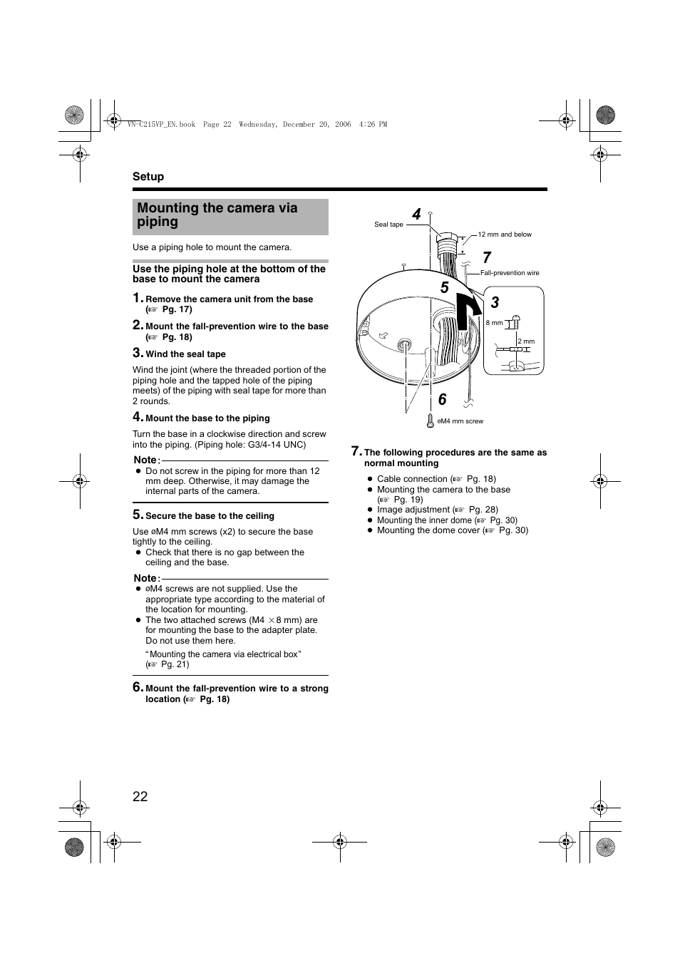 Mounting the camera via piping, A pg. 22) | JVC VN-C215VP4U User Manual | Page 22 / 48