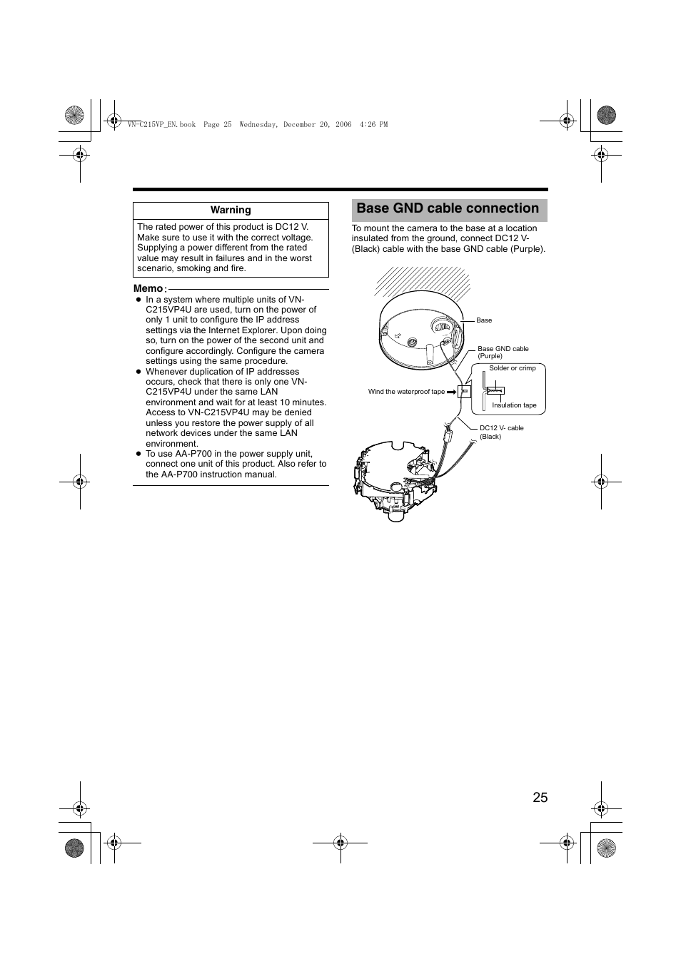 Base gnd cable connection, A pg. 25) | JVC VN-C215VP4U User Manual | Page 25 / 48