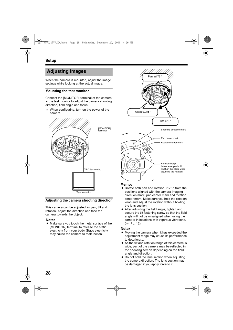 Adjusting images, A pg. 28), Setup | JVC VN-C215VP4U User Manual | Page 28 / 48