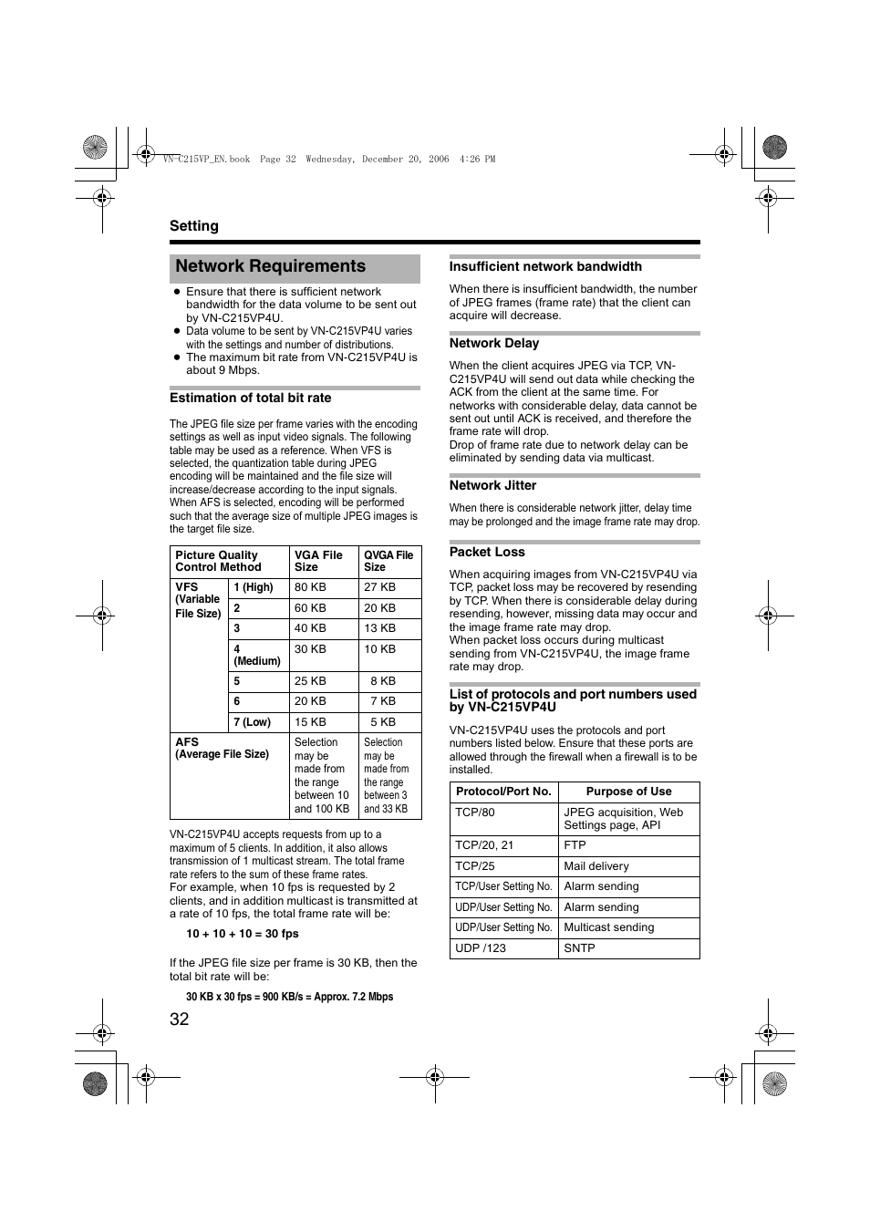 Setting, Network requirements, A pg. 32) | JVC VN-C215VP4U User Manual | Page 32 / 48