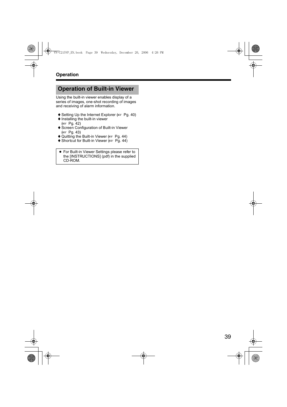 Operation, Operation of built-in viewer, A pg. 39) | JVC VN-C215VP4U User Manual | Page 39 / 48