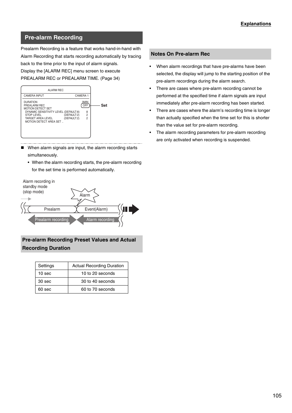 Pre-alarm recording, Alarm recording”) | JVC VR-509E User Manual | Page 105 / 128