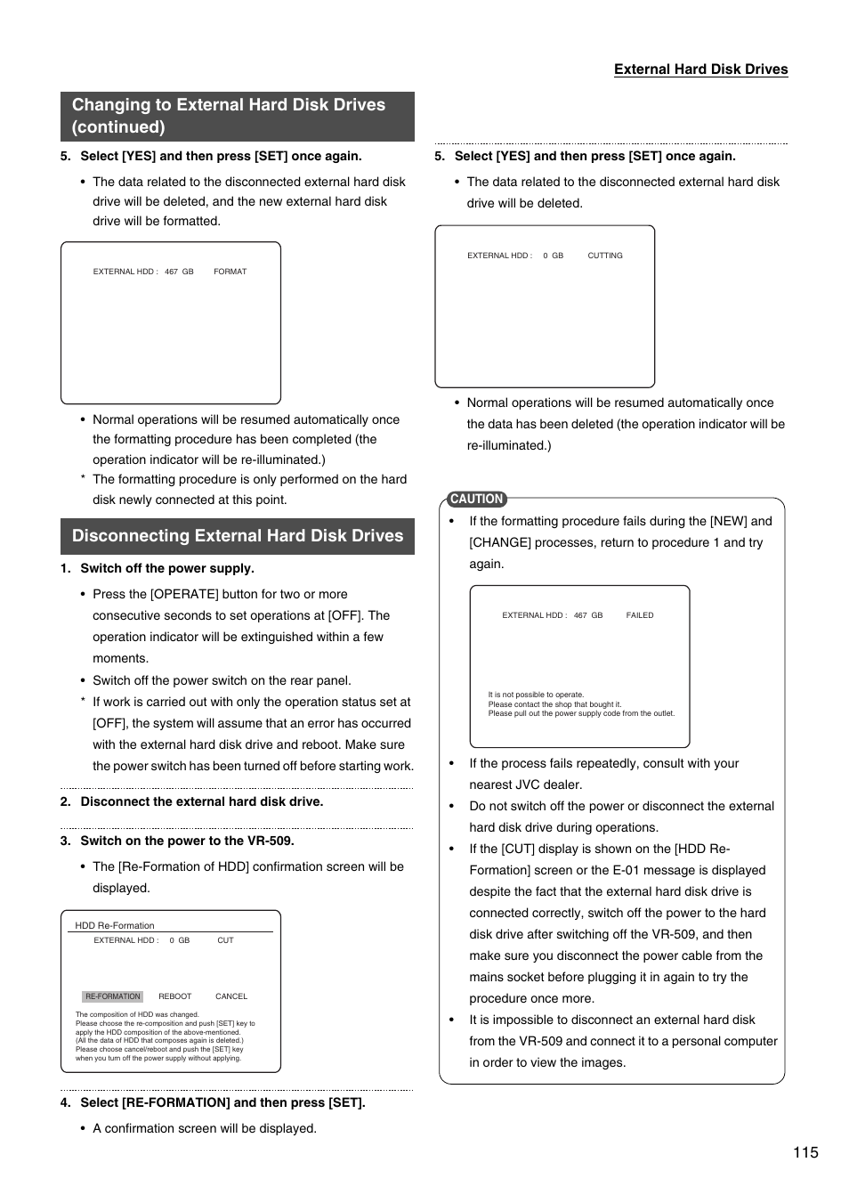 Disconnecting external hard disk drives | JVC VR-509E User Manual | Page 115 / 128