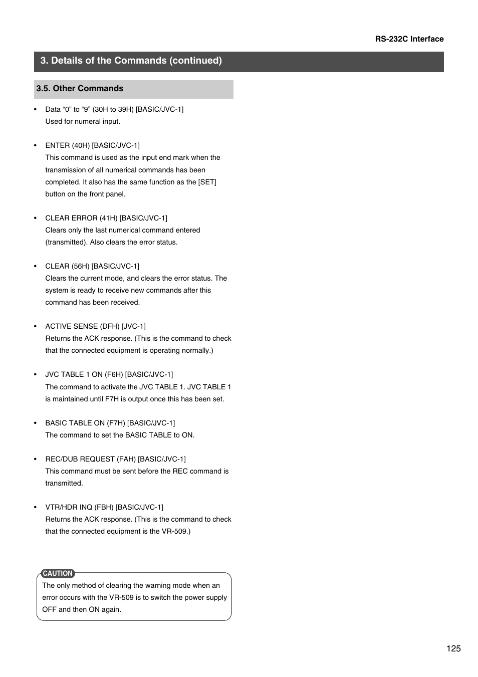 Details of the commands (continued) | JVC VR-509E User Manual | Page 125 / 128