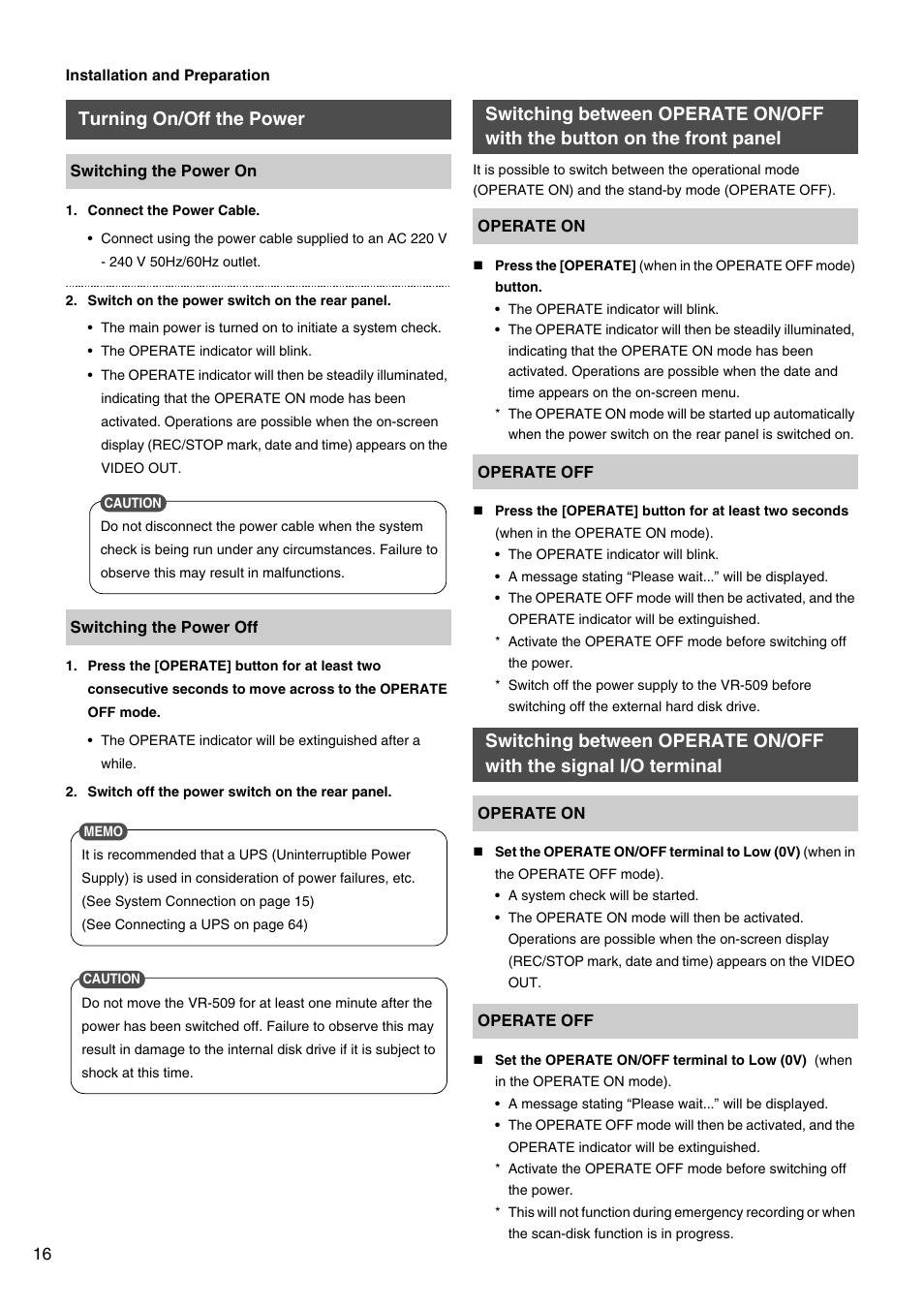 Turning on/off the power, The front panel, Terminal | JVC VR-509E User Manual | Page 16 / 128