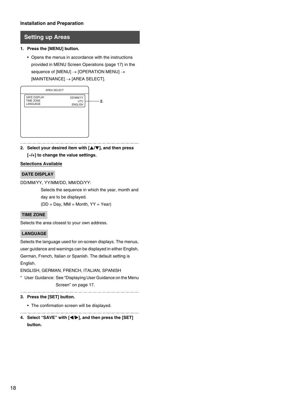 Setting up areas | JVC VR-509E User Manual | Page 18 / 128