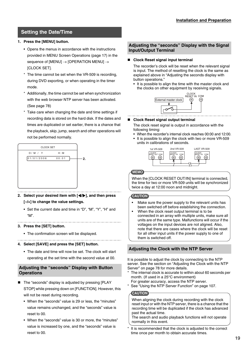 Setting the date/time | JVC VR-509E User Manual | Page 19 / 128