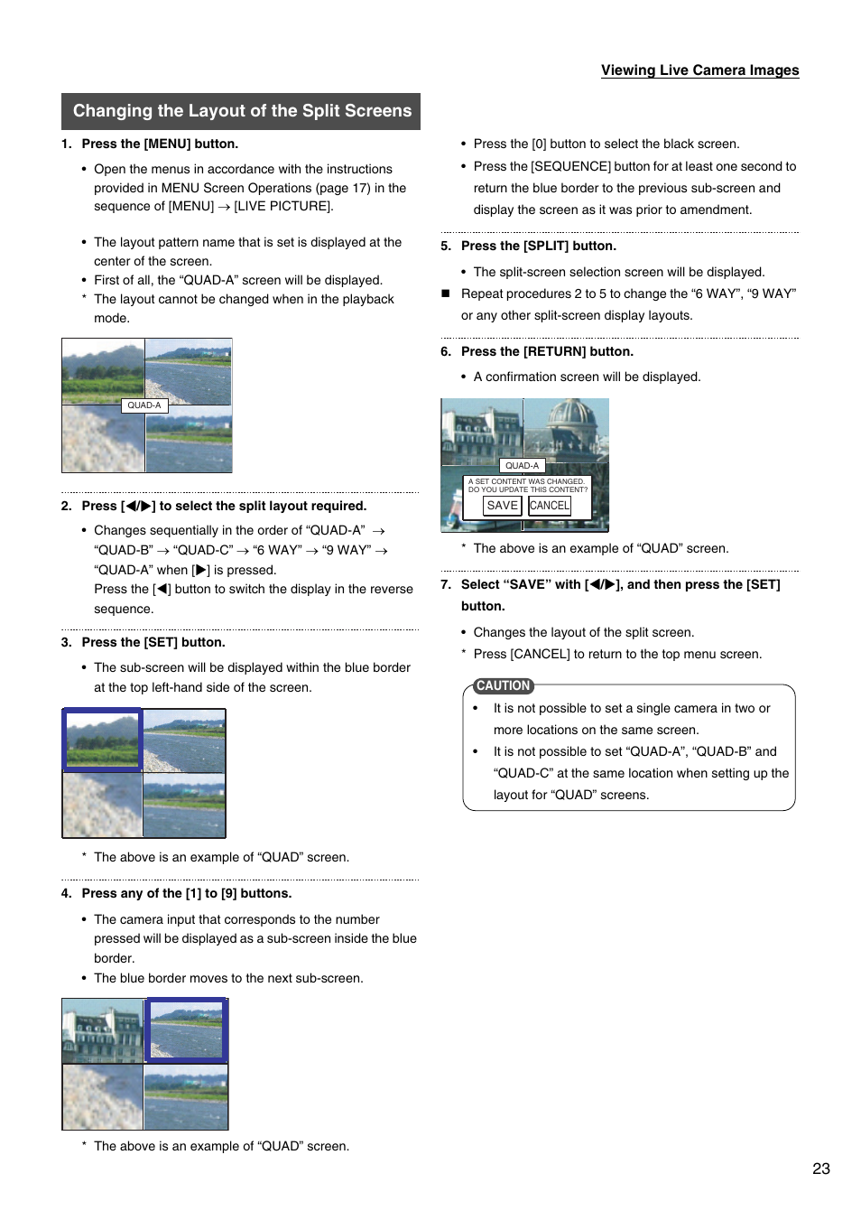 Changing the layout of the split screens | JVC VR-509E User Manual | Page 23 / 128