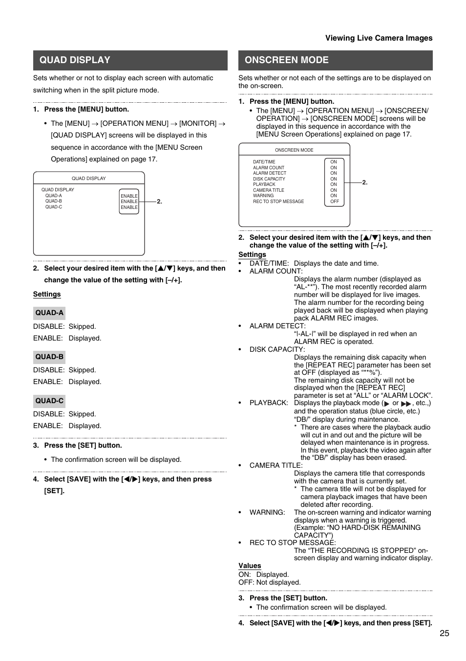 Quad display, Onscreen mode | JVC VR-509E User Manual | Page 25 / 128