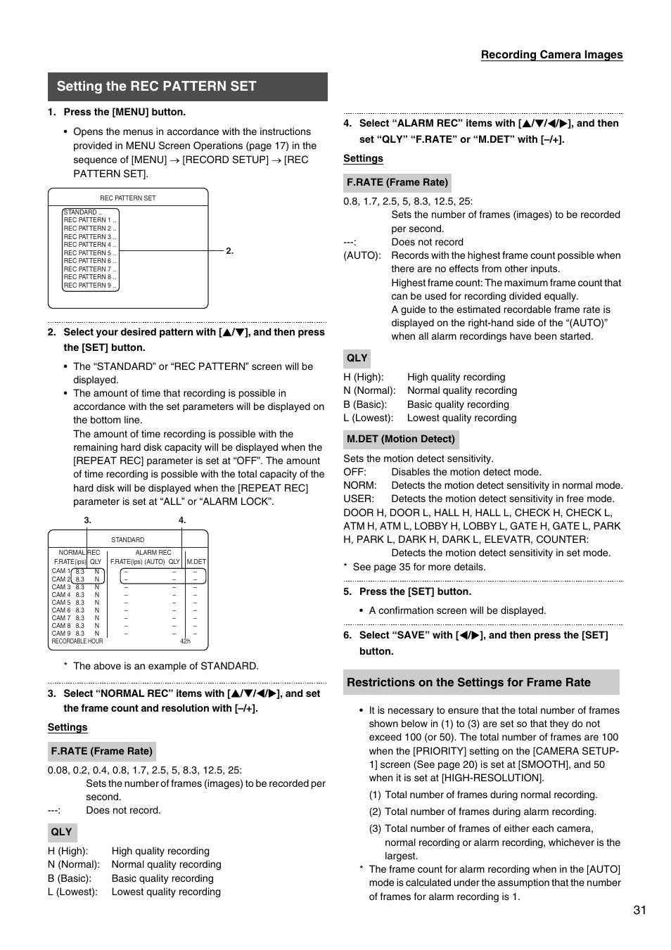 Setting the rec pattern set | JVC VR-509E User Manual | Page 31 / 128