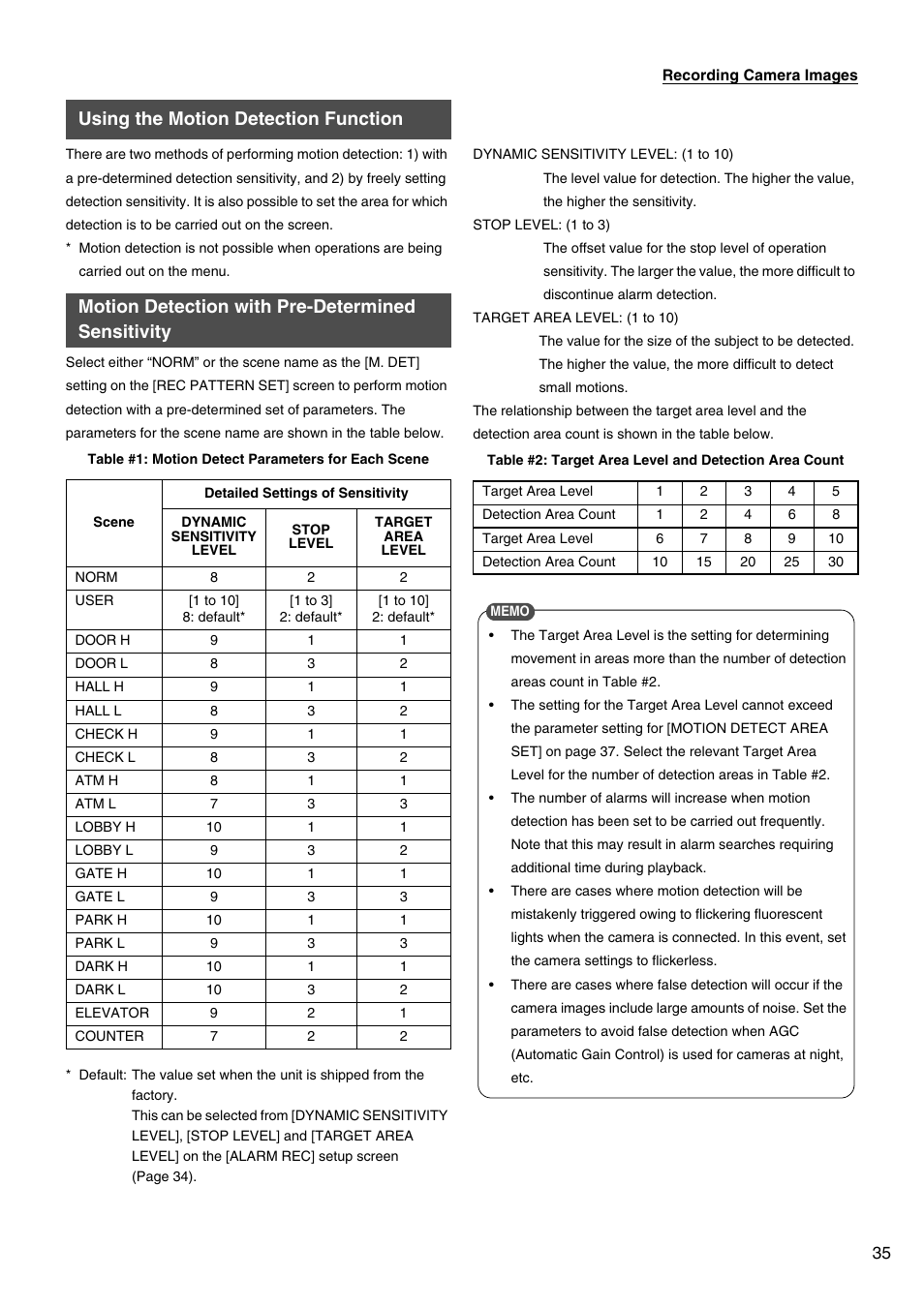 Using the motion detection function, Motion detection with pre-determined sensitivity | JVC VR-509E User Manual | Page 35 / 128