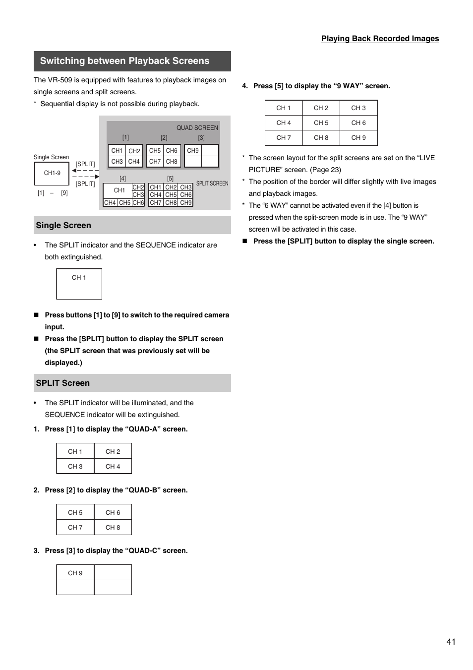 Switching between playback screens | JVC VR-509E User Manual | Page 41 / 128