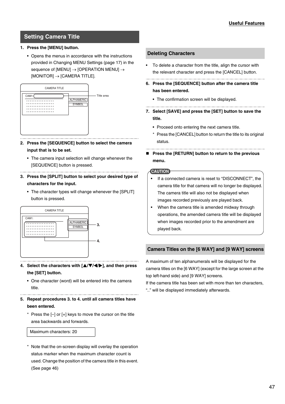 Setting camera title | JVC VR-509E User Manual | Page 47 / 128