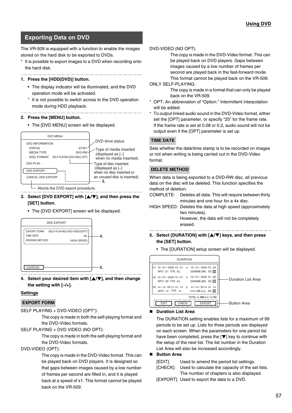 Exporting data on dvd | JVC VR-509E User Manual | Page 57 / 128